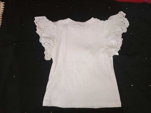 White Ribbed Tee with Eyelet Sleeves