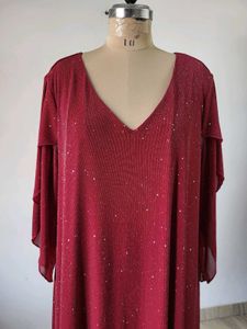 Sparkly Red V-Neck Dress Length  38 Inches