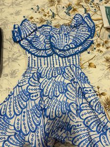 Blue & White Embroidered Summer Dress