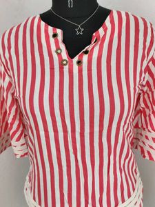 Red &amp; White Striped Bell Sleeve Top