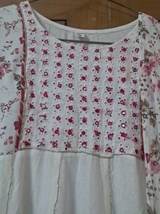 White Floral Print Kurta with Dupatta