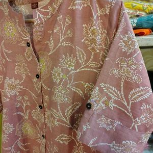 Pink Floral Print Kurta with pockets