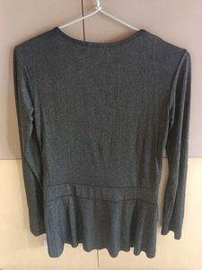 Shimmery V-Neck Long Sleeve Top