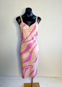 New Pink Patterned Midi Dress