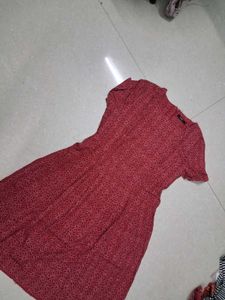 Red Printed Short Sleeve Dress