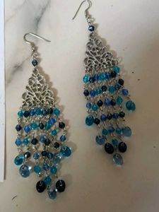 Blue Beaded Chandelier Earrings
