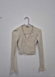 v neck beige top