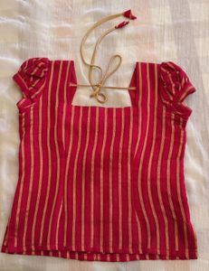 Ethnic Striped Puff-Sleeve Top For Teen Girls