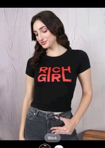 Black 'Rich Girl' Graphic Crop Top Size- S