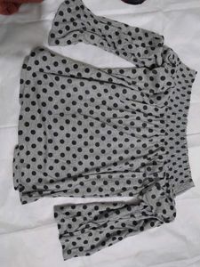 Grey Polka Dot off shoulder Top