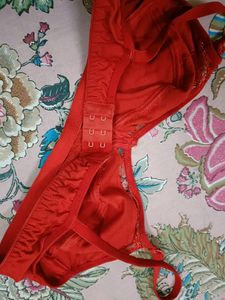 Red Cotton Self Printed Bralette