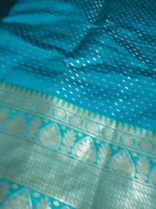 Beautiful Teal Saree with Gold Border