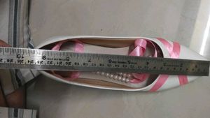 Chic White Heels with Pink Ribbon Detail
