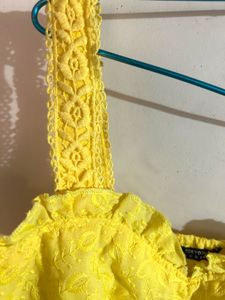 Yellow Ruffle Tie-Up Crop Top