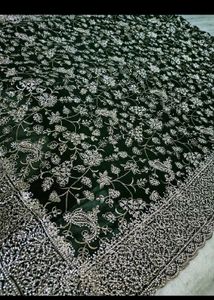 Elegant Dark Green Embroidered Saree