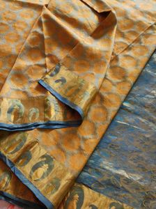 yellow and blue Korvai kanchipuram silk