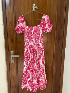 Chic Pink Floral Print Midi Dress