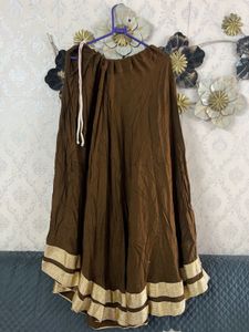 Brown Ethnic Skirt with Golden Border