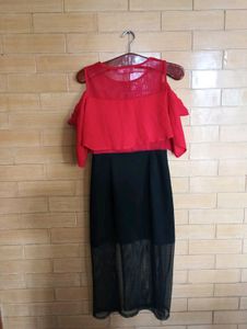 Chic Red Cold Shoulder Ruffle Dress