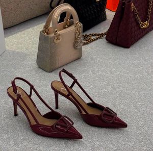 Red Patent V Slingback Heels
