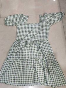 Green Gingham Square Neck Dress