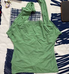 Green Lace Trim Wrap Top