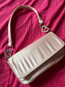 Primark Pink Satin Heart Detail Shoulder Bag