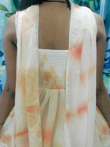 Shimmering Peach &amp; White Sharara Set
