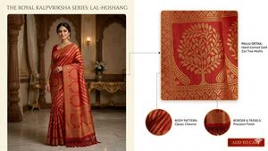 Elegant Red Saree with Golden Motifs