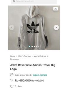 Adidas White Hooded Two side Wear Jacket
