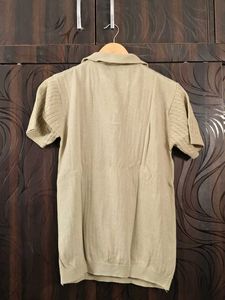 Men's Short Sleeve Cable Knit Green Polo Shirt