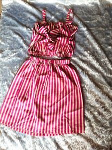Cute Pink Striped Crop Top &amp; Skirt Set