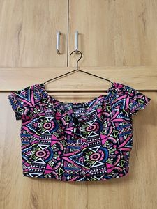 Vibrant Geometric Print Crop Top