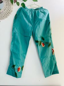 Teal Blue Handpainted Floral Anarkali pant set