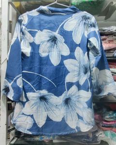 Blue Floral Print Belted Tunic Top
