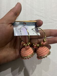 Peach Jhumka Hoop Earrings