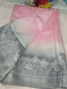 Elegant Pink &amp; Grey Ombre Saree with blouse