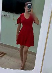 Red Cold Shoulder Flared Dress