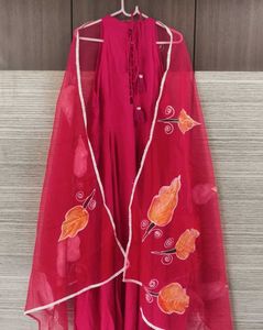 Rani Hand Painted Dupatta Suit Set