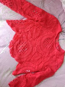 Vibrant Red Lace Crop Top