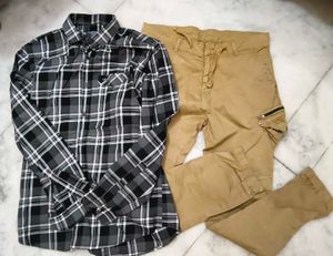 Premium Men Outfit Combo 🔥 Check Shirt + Cargo Pa