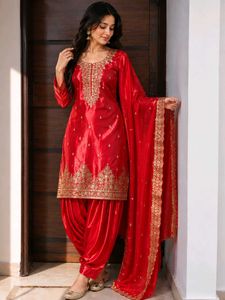Stunning Red & Gold Embroidered Kurta Set