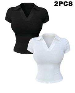 2 Piece Ribbed V-Neck Crop Top Set