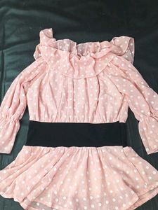 Chic Pink Polka Dot Off-Shoulder Top