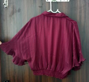 Maroon Pleated Sleeve Top