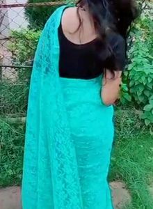 Stunning Teal Lace Saree with Pearl Embellishments