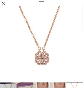 Zircon Heart Magnetic Clover Necklace - Rose Gold
