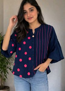 Navy Blue Polka Dot Top