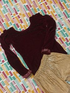 Velvet Kurta Set with Pleated Pants