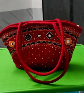 Embroidered Red Tote Bag
